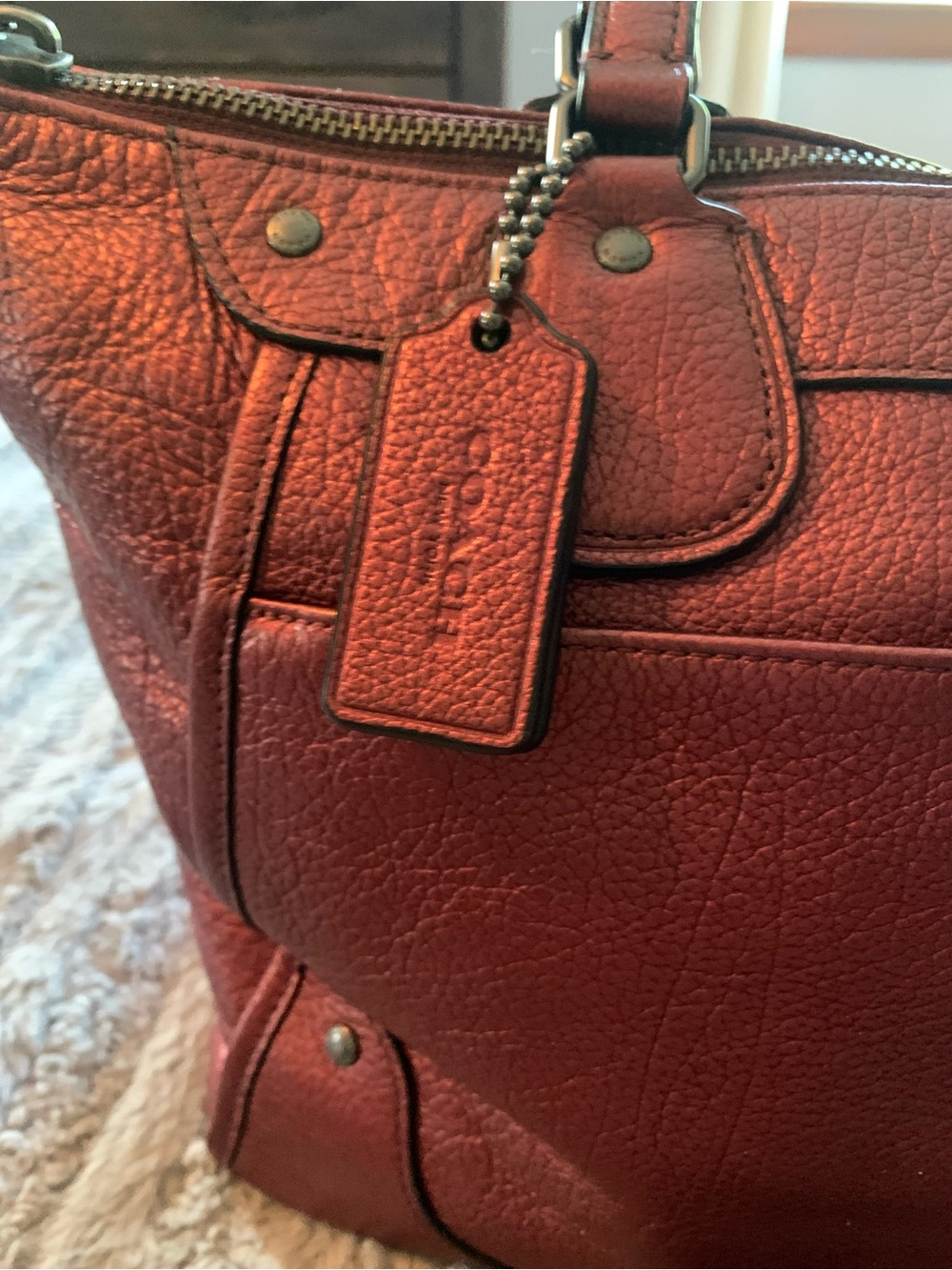 Coach Mickie Leather Grain Satchel Metallic Cherry, Excellent Condition - Picture 3 of 9